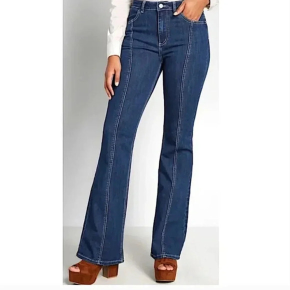Modcloth Pants - Modcloth The Bianca Flared Leg Denim Jeans Retro 70's Blue New NWT Plus Size 28